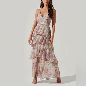 NWT ASTR The label Rosana Floral Tiered Ruffle Maxi Dress in BLUE NATURAL FLR